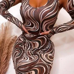 brown and white swirl dress Chloe Brown Silky Midi Slip Dress